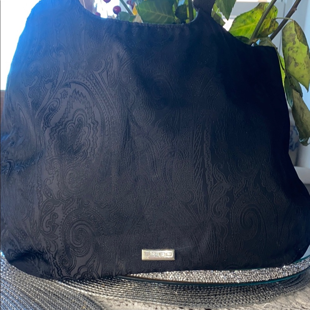 Etro Black Shoulder Bag with Textured Design nylon and silver hardware